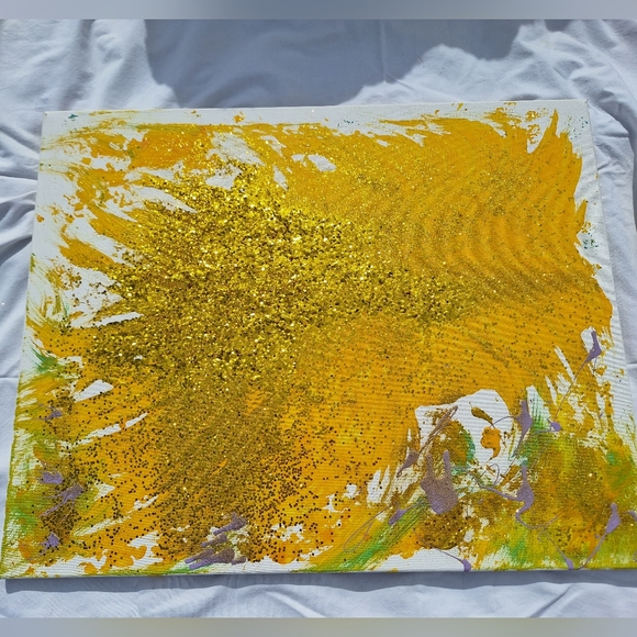 Acrylic Painting on Canvas Gold Abstract Sun - Picture 2 of 5